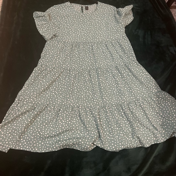 Dresses | Sage Green Polka Dot Tiered Swing Dress With Flutter Sleeves ...